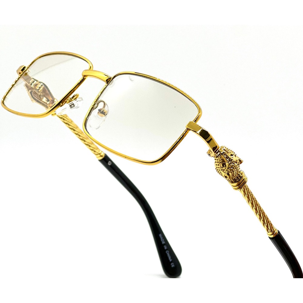 Gold Sunglasses Mens Rectangle Frame Fashion Clear‎ Eye Glasses Hip Hop Street